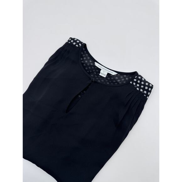 Diane Von Furstenberg Nikki Silk Blouse Black/Polka Dot Sleeve Size 8 - Picture 2 of 5